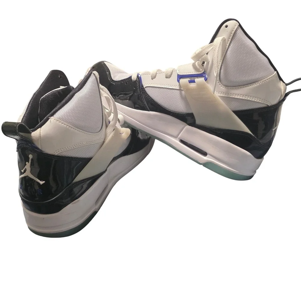 Nike Jordan Flight 45 High Men 10.5 White Black Royal Patent Leather Basketball